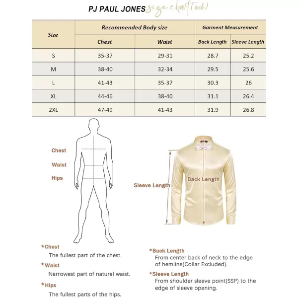 PJ PAUL JONES Men's Shiny Satin Dress Shirts Long Sleeve Button Down Silk Shirt with Bow Tie
