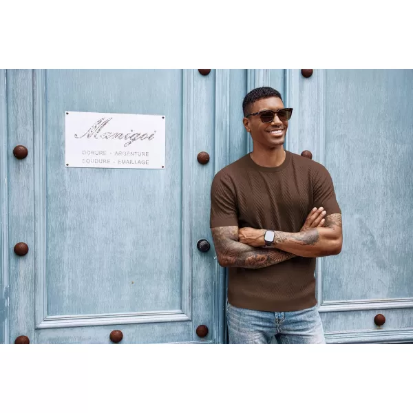 PJ PAUL JONES Men's Short Sleeve Knit T-Shirts Casual Crewneck Solid Texture Knit Shirt