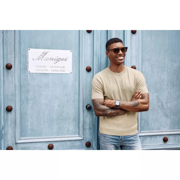 PJ PAUL JONES Men's Short Sleeve Knit T-Shirts Casual Crewneck Solid Texture Knit Shirt