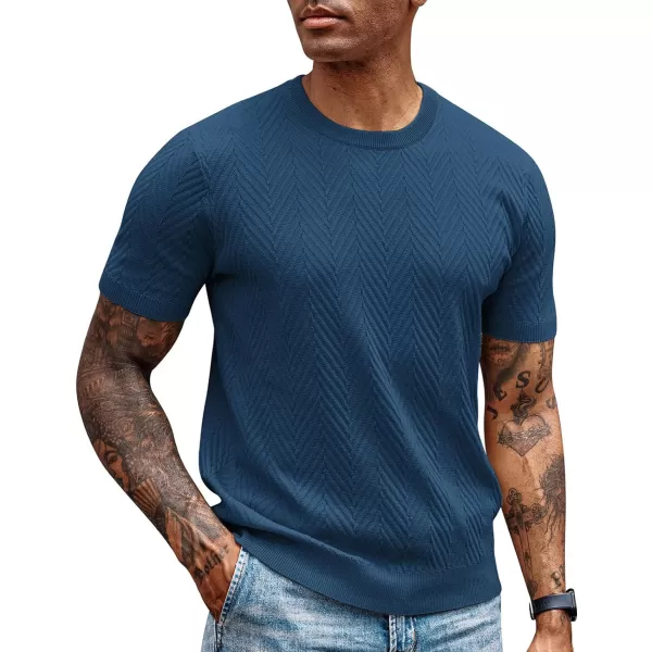 PJ PAUL JONES Men's Short Sleeve Knit T-Shirts Casual Crewneck Solid Texture Knit Shirt