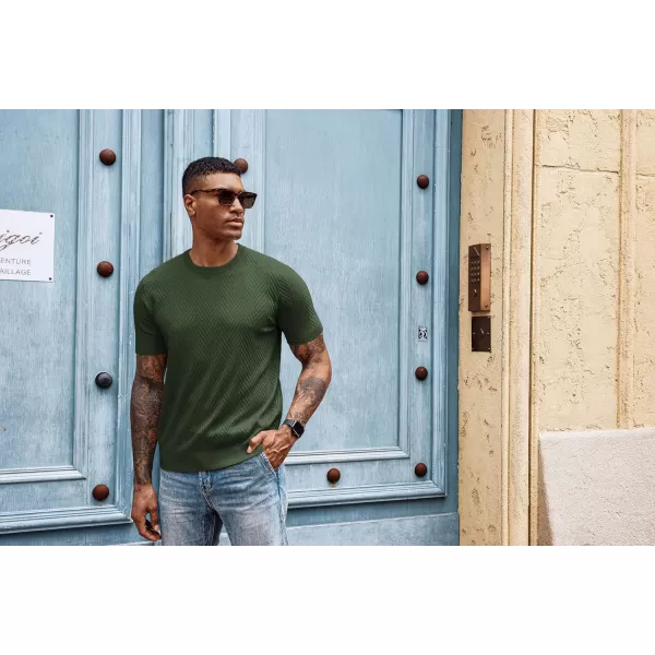 PJ PAUL JONES Men's Short Sleeve Knit T-Shirts Casual Crewneck Solid Texture Knit Shirt