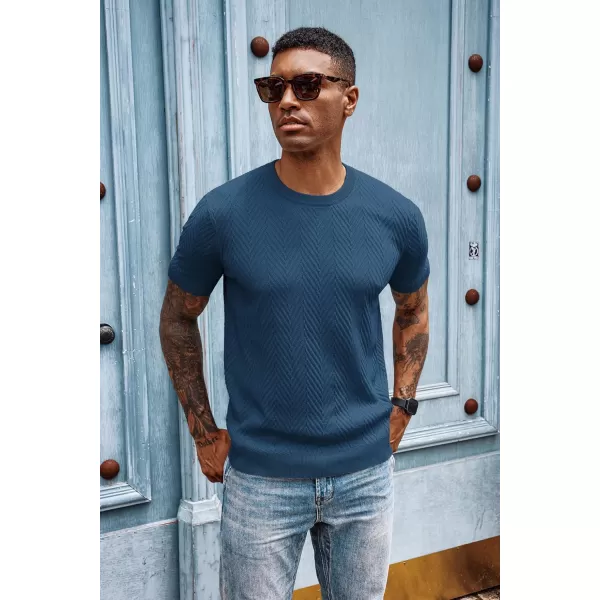 PJ PAUL JONES Men's Short Sleeve Knit T-Shirts Casual Crewneck Solid Texture Knit Shirt