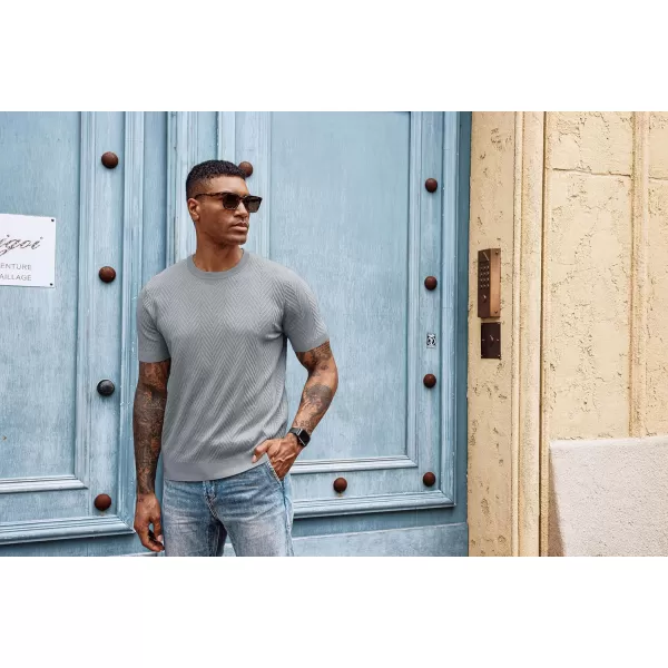 PJ PAUL JONES Men's Short Sleeve Knit T-Shirts Casual Crewneck Solid Texture Knit Shirt