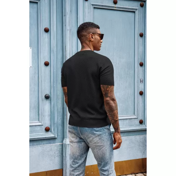 PJ PAUL JONES Men's Short Sleeve Knit T-Shirts Casual Crewneck Solid Texture Knit Shirt