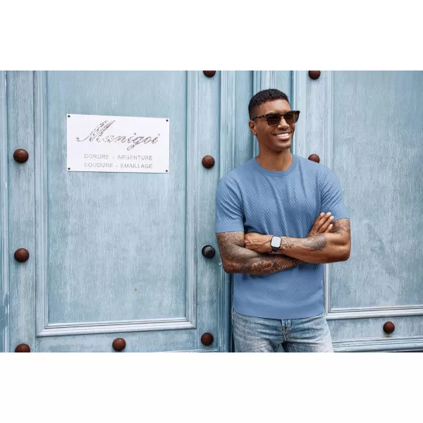 PJ PAUL JONES Men's Short Sleeve Knit T-Shirts Casual Crewneck Solid Texture Knit Shirt