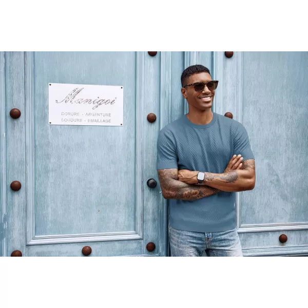 PJ PAUL JONES Men's Short Sleeve Knit T-Shirts Casual Crewneck Solid Texture Knit Shirt