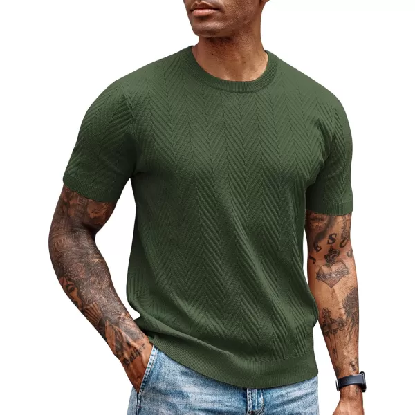 PJ PAUL JONES Men's Short Sleeve Knit T-Shirts Casual Crewneck Solid Texture Knit Shirt