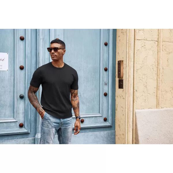 PJ PAUL JONES Men's Short Sleeve Knit T-Shirts Casual Crewneck Solid Texture Knit Shirt