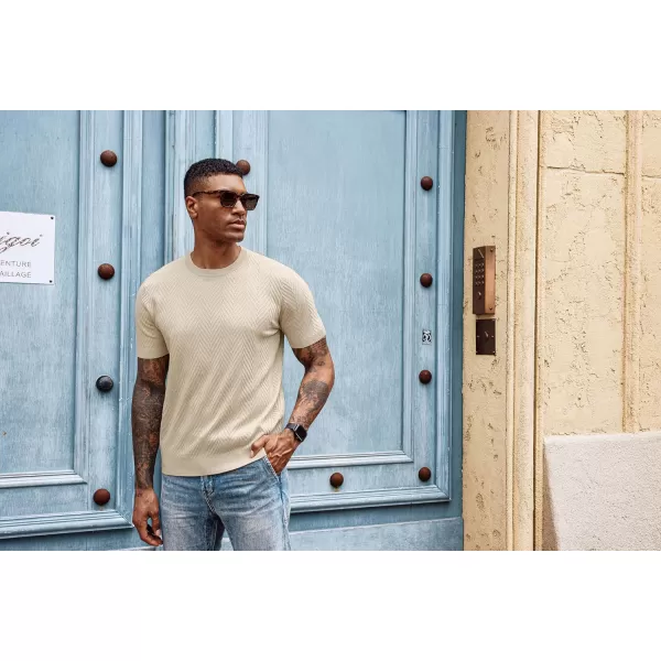 PJ PAUL JONES Men's Short Sleeve Knit T-Shirts Casual Crewneck Solid Texture Knit Shirt