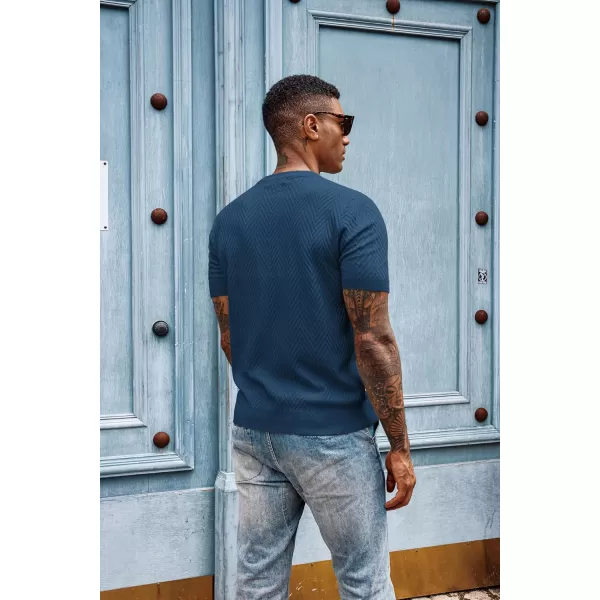 PJ PAUL JONES Men's Short Sleeve Knit T-Shirts Casual Crewneck Solid Texture Knit Shirt