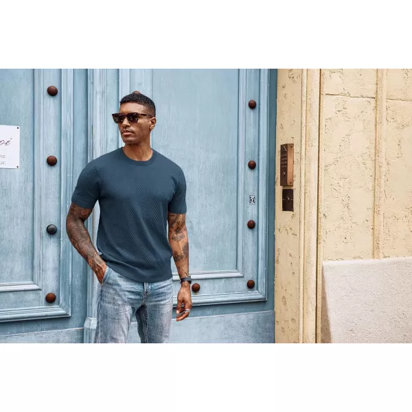 PJ PAUL JONES Men's Short Sleeve Knit T-Shirts Casual Crewneck Solid Texture Knit Shirt