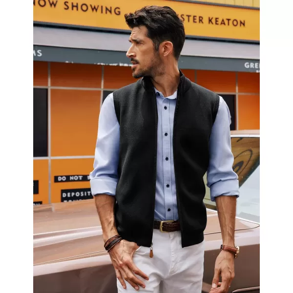 PJ PAUL JONES Mens Sweater Vest Full-Up Knitted Vests Casual Stand Collar Vests Sweater
