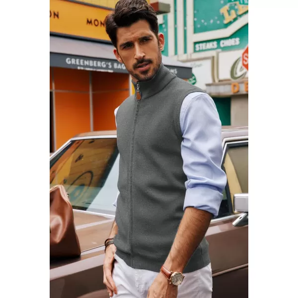 PJ PAUL JONES Mens Sweater Vest Full-Up Knitted Vests Casual Stand Collar Vests Sweater