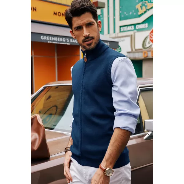 PJ PAUL JONES Mens Sweater Vest Full-Up Knitted Vests Casual Stand Collar Vests Sweater