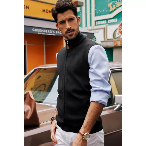 PJ PAUL JONES Mens Sweater Vest Full-Up Knitted Vests Casual Stand Collar Vests Sweater