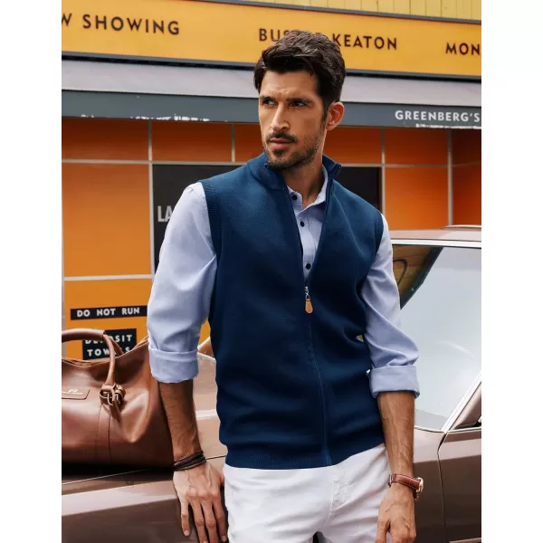 PJ PAUL JONES Mens Sweater Vest Full-Up Knitted Vests Casual Stand Collar Vests Sweater