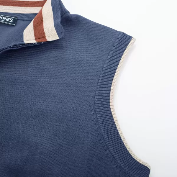 PJ PAUL JONES Mens Sweater Vest Quarter Zip Vest Sweater Stand Collar Contrast Stripes Pullover Knitwear Vest