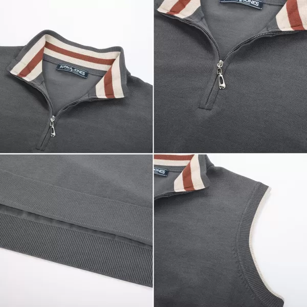 PJ PAUL JONES Mens Sweater Vest Quarter Zip Vest Sweater Stand Collar Contrast Stripes Pullover Knitwear Vest
