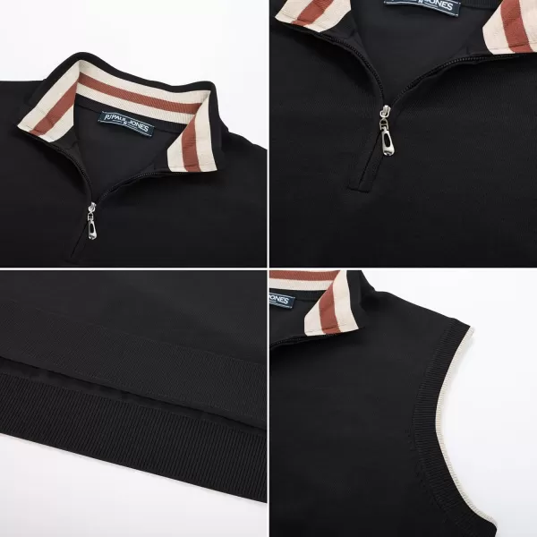 PJ PAUL JONES Mens Sweater Vest Quarter Zip Vest Sweater Stand Collar Contrast Stripes Pullover Knitwear Vest