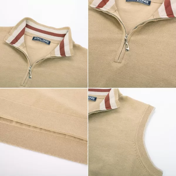 PJ PAUL JONES Mens Sweater Vest Quarter Zip Vest Sweater Stand Collar Contrast Stripes Pullover Knitwear Vest