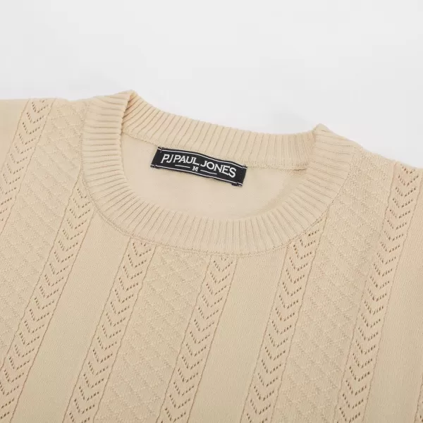 PJ PAUL JONES Men's T-Shirts Casual Knit Short Sleeve Crewneck Hollow Out Solid Knitted Pullover Tees