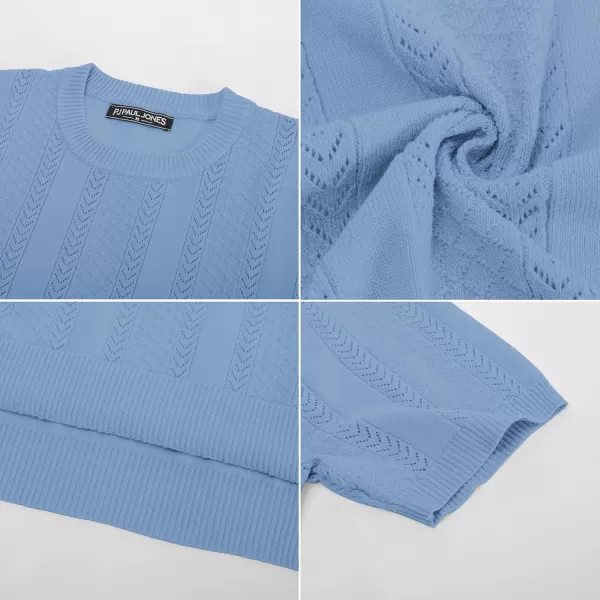 PJ PAUL JONES Men's T-Shirts Casual Knit Short Sleeve Crewneck Hollow Out Solid Knitted Pullover Tees