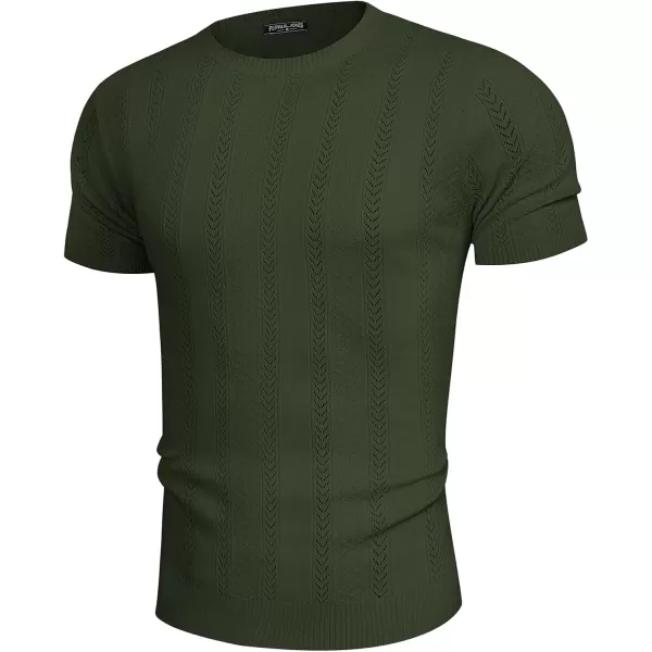 PJ PAUL JONES Men's T-Shirts Casual Knit Short Sleeve Crewneck Hollow Out Solid Knitted Pullover Tees