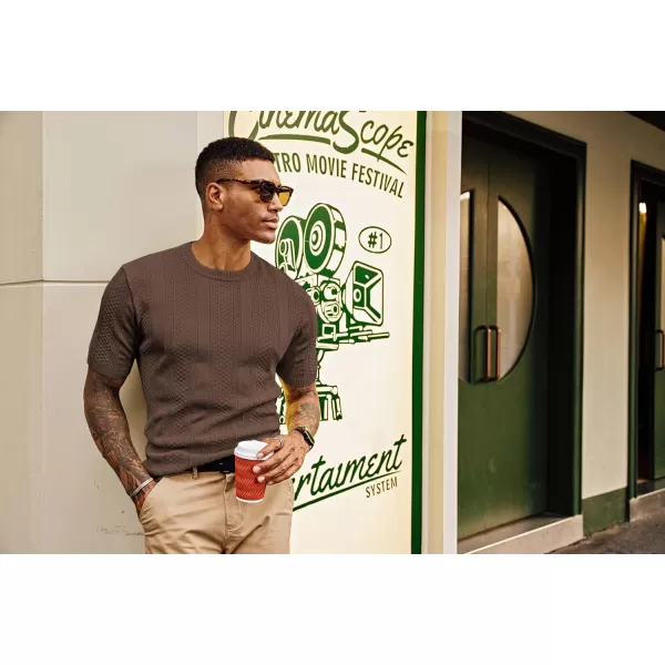 PJ PAUL JONES Men's T-Shirts Casual Knit Short Sleeve Crewneck Hollow Out Solid Knitted Pullover Tees