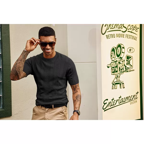 PJ PAUL JONES Men's T-Shirts Casual Knit Short Sleeve Crewneck Hollow Out Solid Knitted Pullover Tees
