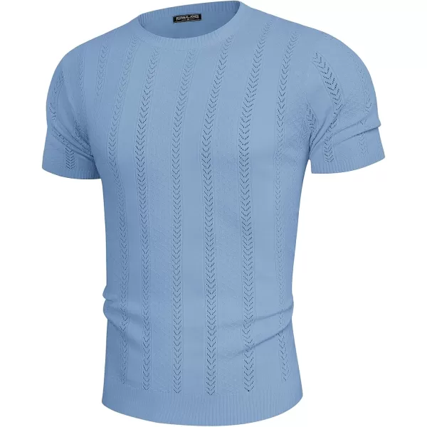PJ PAUL JONES Men's T-Shirts Casual Knit Short Sleeve Crewneck Hollow Out Solid Knitted Pullover Tees