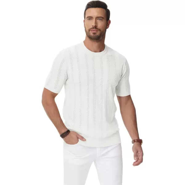PJ PAUL JONES Men's T-Shirts Casual Knit Short Sleeve Crewneck Hollow Out Solid Knitted Pullover Tees