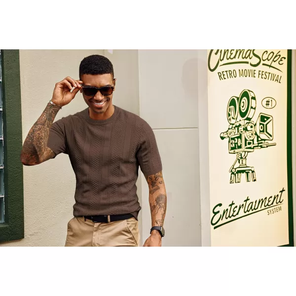 PJ PAUL JONES Men's T-Shirts Casual Knit Short Sleeve Crewneck Hollow Out Solid Knitted Pullover Tees