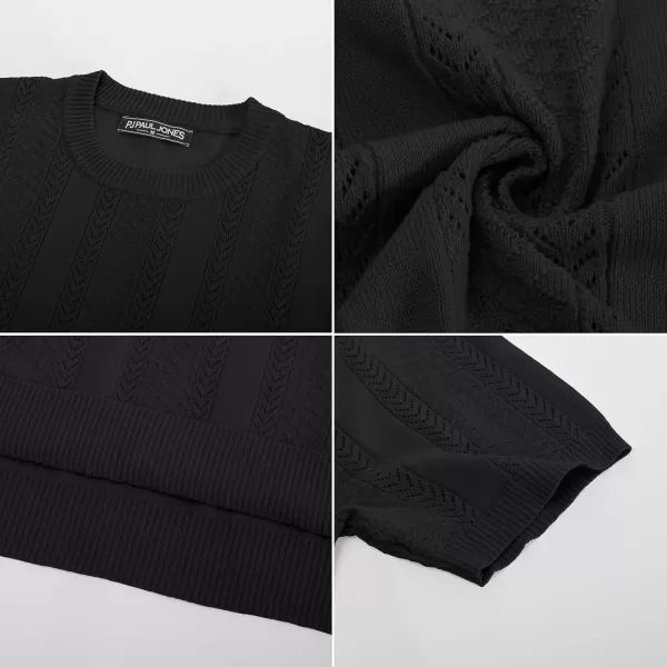 PJ PAUL JONES Men's T-Shirts Casual Knit Short Sleeve Crewneck Hollow Out Solid Knitted Pullover Tees