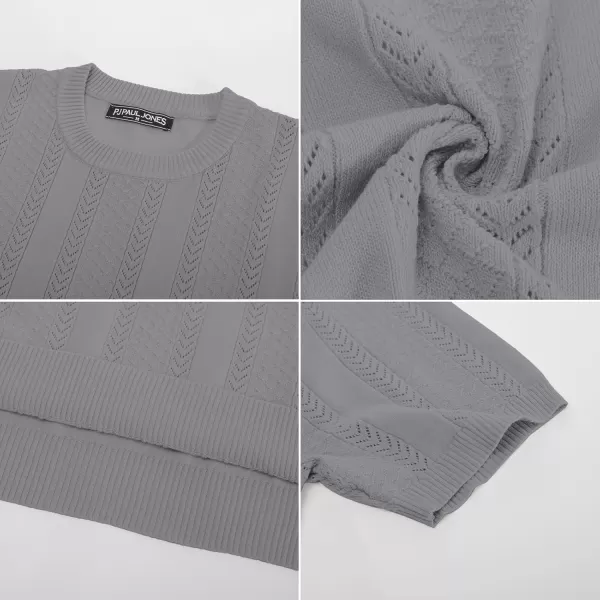 PJ PAUL JONES Men's T-Shirts Casual Knit Short Sleeve Crewneck Hollow Out Solid Knitted Pullover Tees