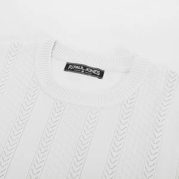 PJ PAUL JONES Men's T-Shirts Casual Knit Short Sleeve Crewneck Hollow Out Solid Knitted Pullover Tees