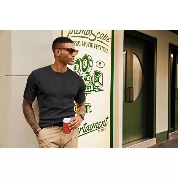 PJ PAUL JONES Men's T-Shirts Casual Knit Short Sleeve Crewneck Hollow Out Solid Knitted Pullover Tees