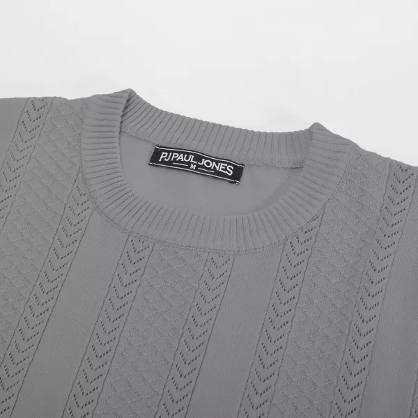 PJ PAUL JONES Men's T-Shirts Casual Knit Short Sleeve Crewneck Hollow Out Solid Knitted Pullover Tees