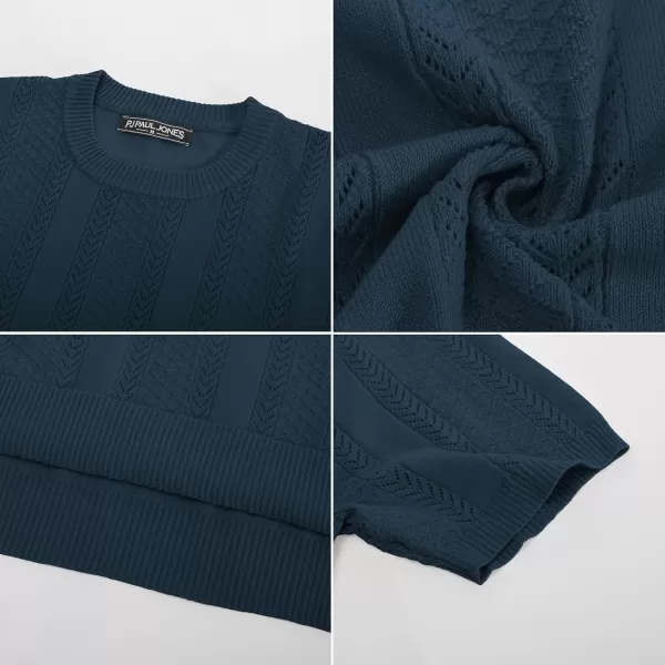 PJ PAUL JONES Men's T-Shirts Casual Knit Short Sleeve Crewneck Hollow Out Solid Knitted Pullover Tees