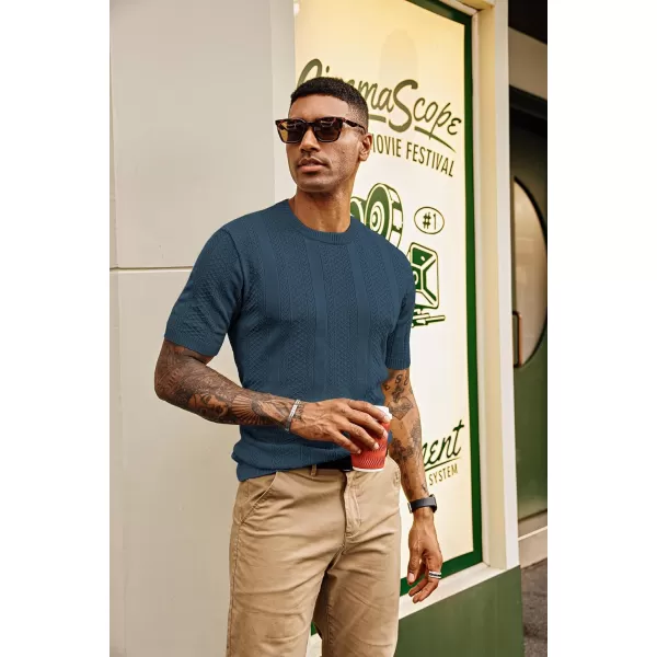 PJ PAUL JONES Men's T-Shirts Casual Knit Short Sleeve Crewneck Hollow Out Solid Knitted Pullover Tees