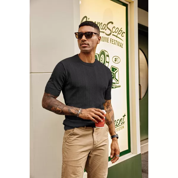 PJ PAUL JONES Men's T-Shirts Casual Knit Short Sleeve Crewneck Hollow Out Solid Knitted Pullover Tees