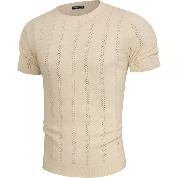 PJ PAUL JONES Men's T-Shirts Casual Knit Short Sleeve Crewneck Hollow Out Solid Knitted Pullover Tees
