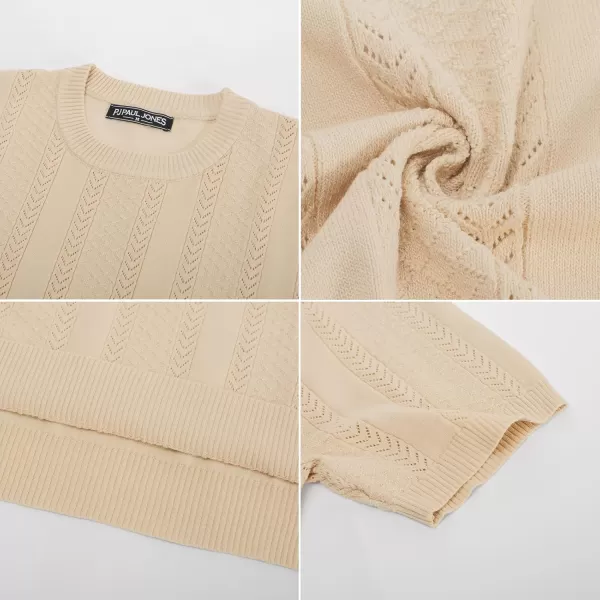 PJ PAUL JONES Men's T-Shirts Casual Knit Short Sleeve Crewneck Hollow Out Solid Knitted Pullover Tees