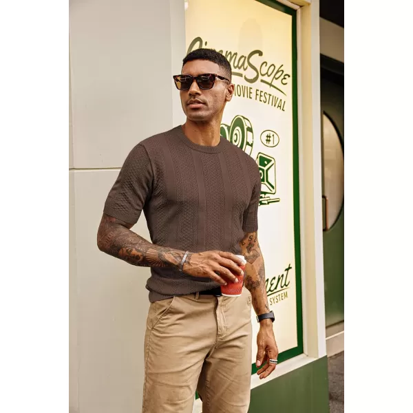 PJ PAUL JONES Men's T-Shirts Casual Knit Short Sleeve Crewneck Hollow Out Solid Knitted Pullover Tees