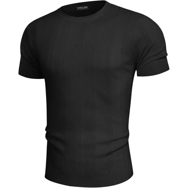 PJ PAUL JONES Men's T-Shirts Casual Knit Short Sleeve Crewneck Hollow Out Solid Knitted Pullover Tees