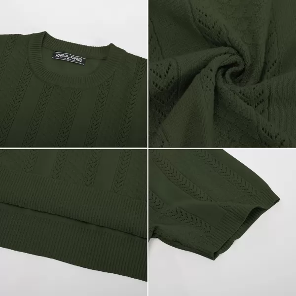 PJ PAUL JONES Men's T-Shirts Casual Knit Short Sleeve Crewneck Hollow Out Solid Knitted Pullover Tees