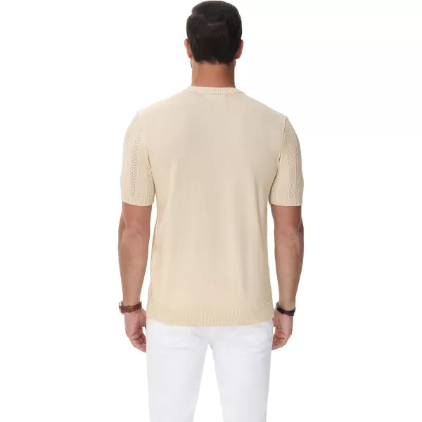PJ PAUL JONES Men's T-Shirts Casual Knit Short Sleeve Crewneck Hollow Out Solid Knitted Pullover Tees
