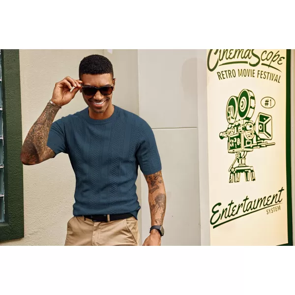 PJ PAUL JONES Men's T-Shirts Casual Knit Short Sleeve Crewneck Hollow Out Solid Knitted Pullover Tees