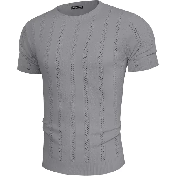 PJ PAUL JONES Men's T-Shirts Casual Knit Short Sleeve Crewneck Hollow Out Solid Knitted Pullover Tees
