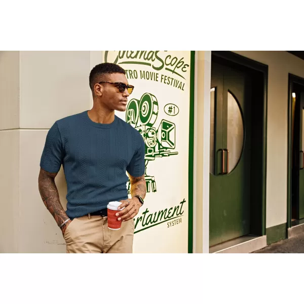 PJ PAUL JONES Men's T-Shirts Casual Knit Short Sleeve Crewneck Hollow Out Solid Knitted Pullover Tees