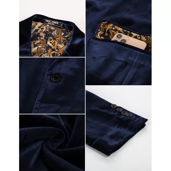 PJ PAUL JONES Mens Velvet Blazer Two Button Sport Coat Solid Slim Fit Suit Jacket for Dinner Prom Wedding